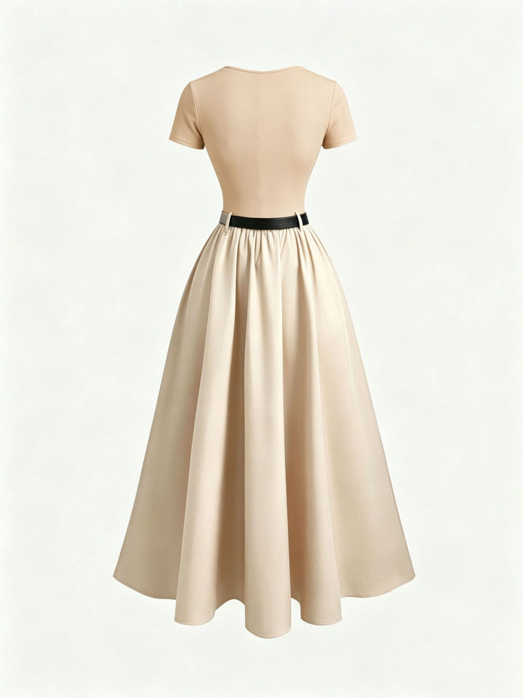 Round Neck Short Sleeve Dress with Belt, Temperament And Beauty, Women'S Spring Summer New Women'S Clothing, Most Frequently Purchased Women'S Clothing by Koreans, Casual Elegant Women'S Clothing, Hot Styling, Women'S Dress, Summer Clothing, Summer - Apricot