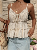 Women'S Apricot Lace Camisole Sexy Top, Solid Fabric with Lace Splice, Suitable for Date Night, Beach Party Summer - Apricot