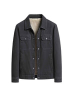 High-Quality Fashion Lapel Fleece-Lined Denim Jacket, Single-Breasted Simple Solid Color Men's Jacket with Large Pockets, Stylish Winter Thickened Men's Coat - Black