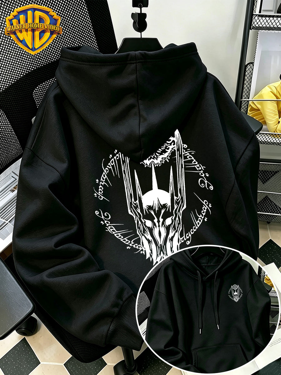 Authorized by Warner Bros., 2026 New Soren Helmet with White Line Print, Men'S Hoodie, Hooded Sweatshirt, Kangaroo Pocket And Drawstring Hat, Suitable for Daily And Outdoor Sports Wear, Autumn And Winter Warm Jacket, Fashionable Jacket - Black