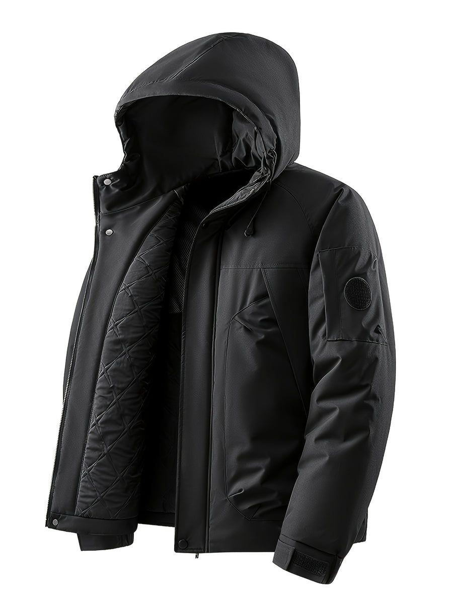 2026 New Padded Coat, Men's Padded Coat, Versatile for Outdoor, Casual, and Daily Wear, Warm Hooded Jacket, Fluffy and Insulated, for Outdoor Outings, Casual Warm Padded Coat, Stylish Outdoor Thickened Padded Coat, Loose Workwear-Style Versatile - Black