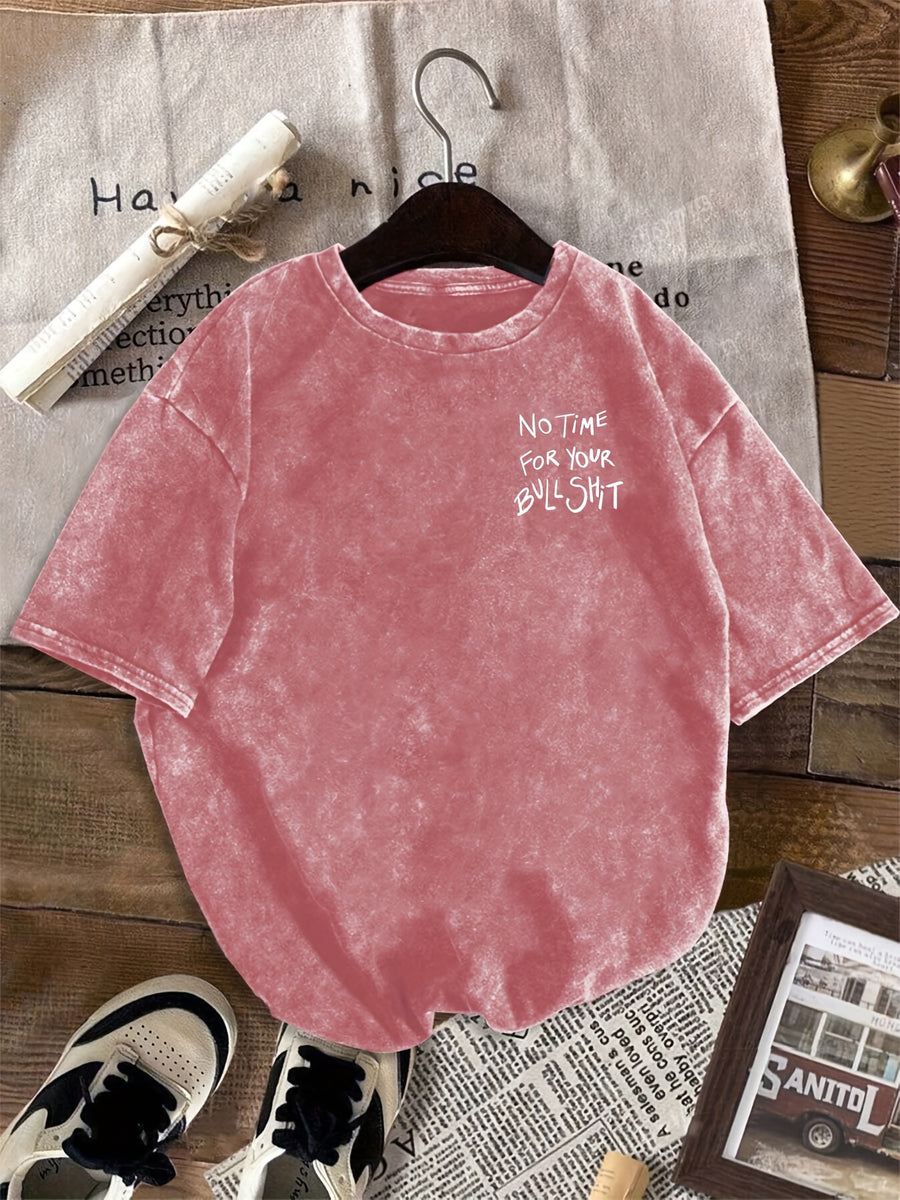Retro "No Time for Your Nonsense" Graphic T-Shirt - Small Round Neck Short Sleeve Casual Top with Lettering, Machine Washable Suitable for Summer Daily Wear & Layering, Non- Blouse Style (Immediate Shipment) - Red