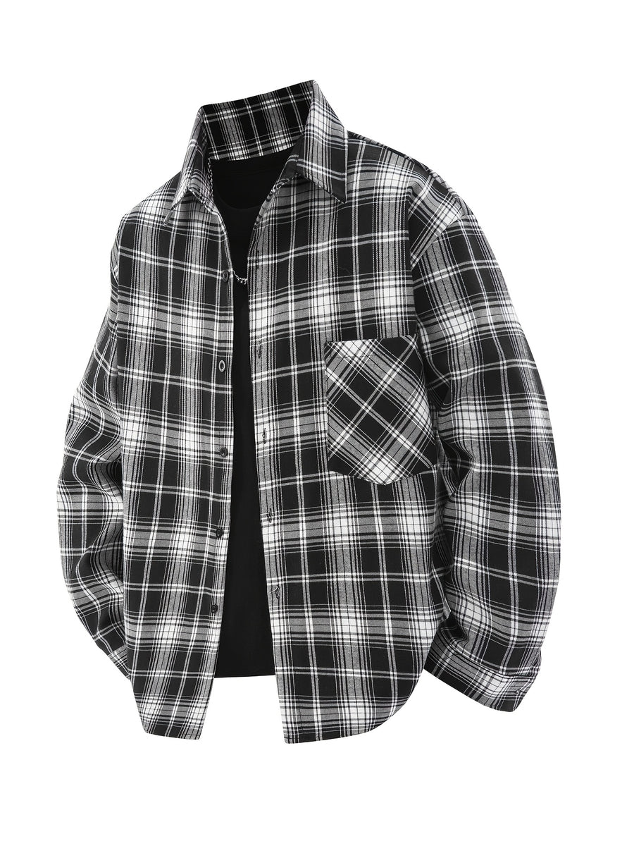 3pcs Set - Men'S Spring/Autumn Lapel Plaid Shirt Youth Outdoor Casual Trendy Top Men'S Fashion Versatile Jacket - Black+Yellow+Sky Blue
