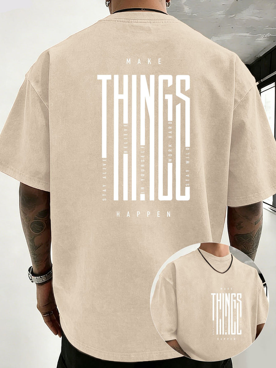 2026 New Unisex T-Shirt, Washed Pure Cotton with Distressed Texture, Double-Sided Print, Breathable and Sweat-Absorbent, Loose Fit for Outdoor Fitness and Sports, Trendy Short Sleeve - Apricot