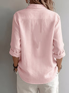 Elegant Special Edition Women'S Solid Shirt - Long Sleeve Button-Up, Classic Collar, Machine Washable, Suitable for Office, Commute, Or Formal Events, Office Attire, Refined Casual - Pink