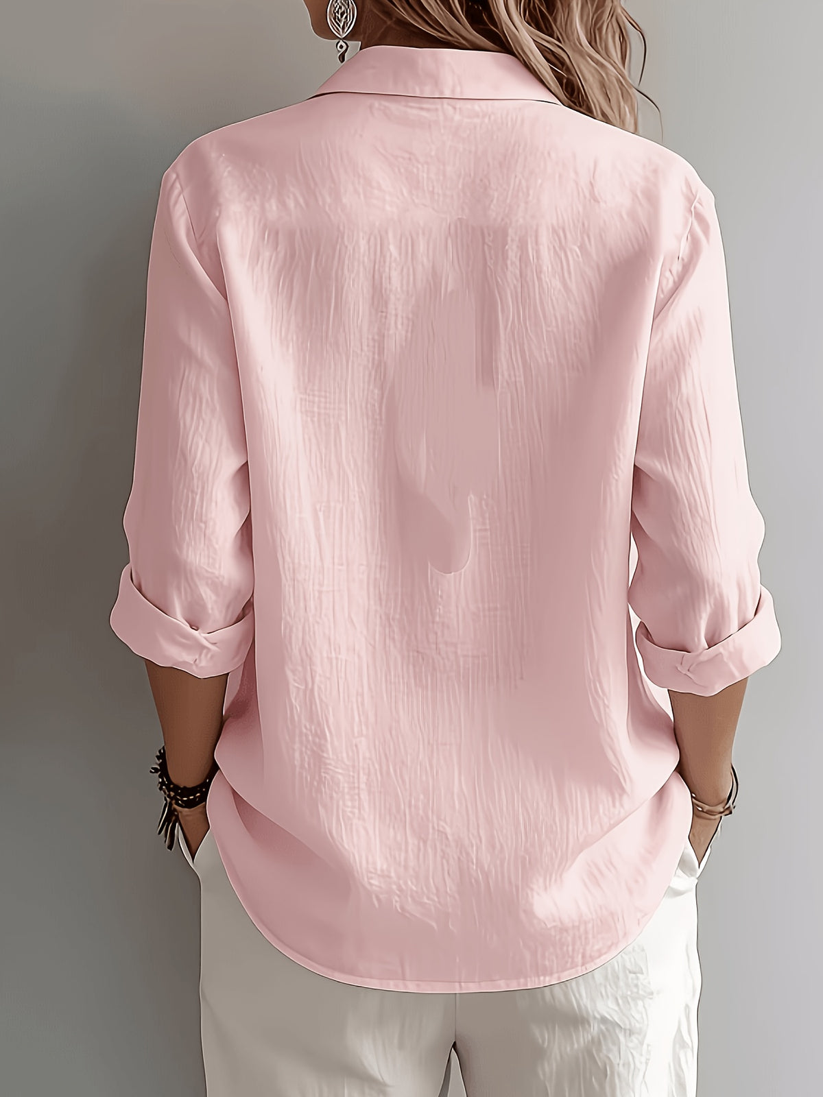 Elegant Special Edition Women'S Solid Shirt - Long Sleeve Button-Up, Classic Collar, Machine Washable, Suitable for Office, Commute, Or Formal Events, Office Attire, Refined Casual - Pink