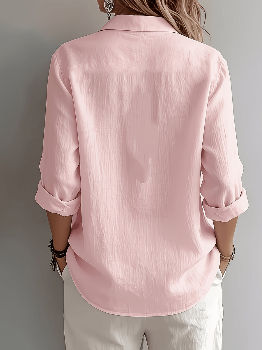 Elegant Special Edition Women'S Solid Shirt - Long Sleeve Button-Up, Classic Collar, Machine Washable, Suitable for Office, Commute, Or Formal Events, Office Attire, Refined Casual - Pink