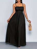 Women's Boho Summer Beach Backless Vacation Maxi DressFlowing Elegant Gown Tropical Dresses for WomenSuitable for Vacation - Black