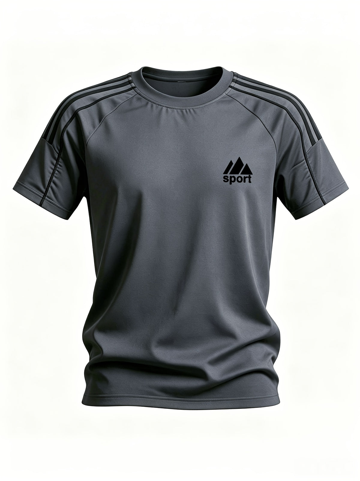 Spring and Autumn Thin, Quick-drying, Solid-color Knitted Printed Short-sleeved T-shirt, Casual Sports, Simple, Breathable and Comfortable, Home Daily All-match Tops - Dark Gray