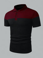 Men'S Casual New POLO Shirt, Soft Textured Fabric, Patchwork Details, Outdoor Casual Business Breathable Short-Sleeve Polo Shirt Golf Shirt - Black&Red
