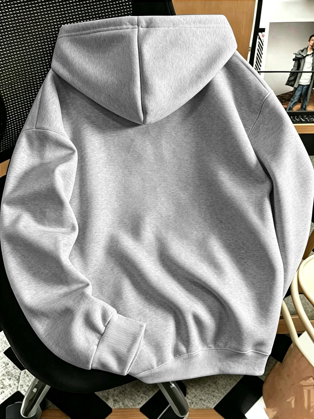 Men'S Chest Mini Small Label Print Hooded Sweatshirt Basic All-Match Men'S Black Pullover Long Sleeve Hoodie - Light Grey