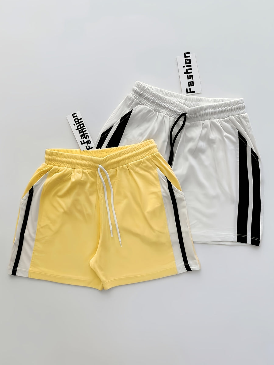 Women's Fashion Casual Shorts 2pcs Set - Yellow And White