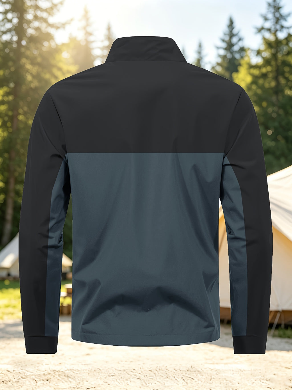 Men's New Trendy Versatile Outdoor Sports Mountain Climbing Comfortable Casual Fashionable Loose High Street Long Sleeve Color Block College Jacket - Black