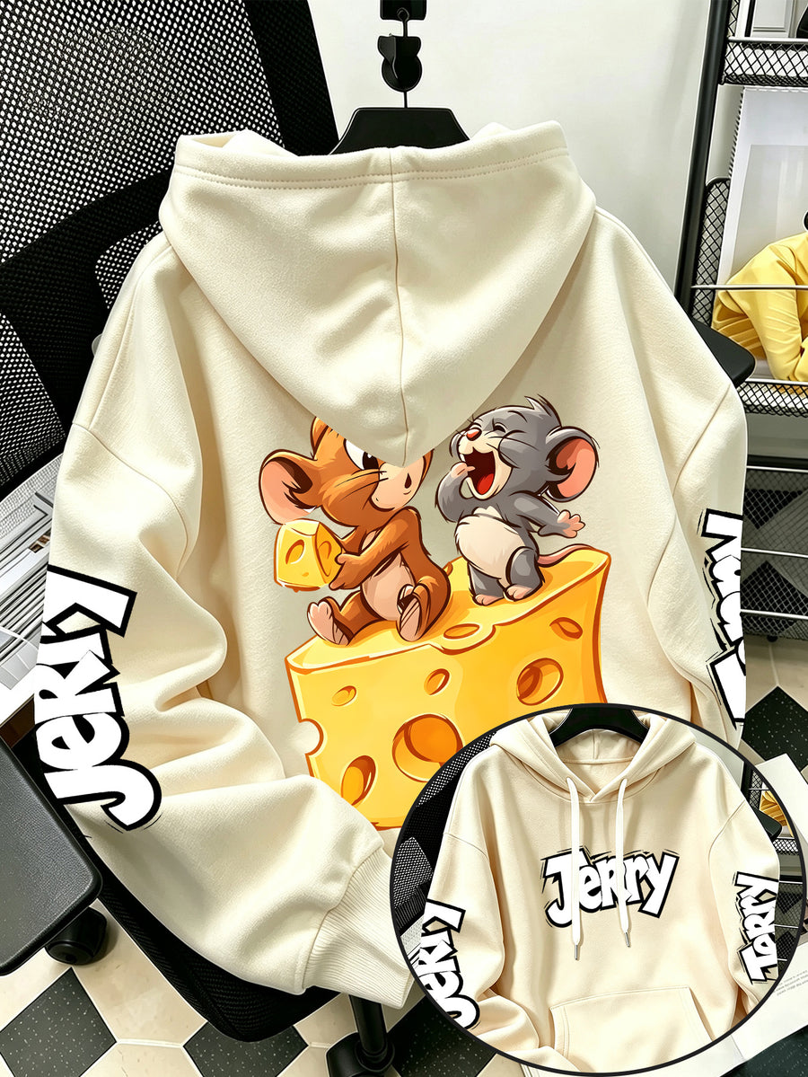 By Warner Bros., 2026 New Fun Cartoon Print, Men's Hoodie, Hooded Sweatshirt, Kangaroo Pocket and Drawstring Hat, Suitable for Daily and Outdoor Sports Wear, Autumn and Winter Warm Jacket, Fashionable Jacket - Apricot