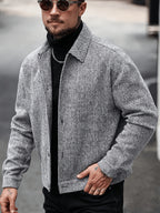 Fashionable Men's Winter Black and White Vertical Stripe Short Tweed Jacket, Streetwear Casual Lapel Single-Breasted Vintage Tartan Utility Coat - Black And White Stripes