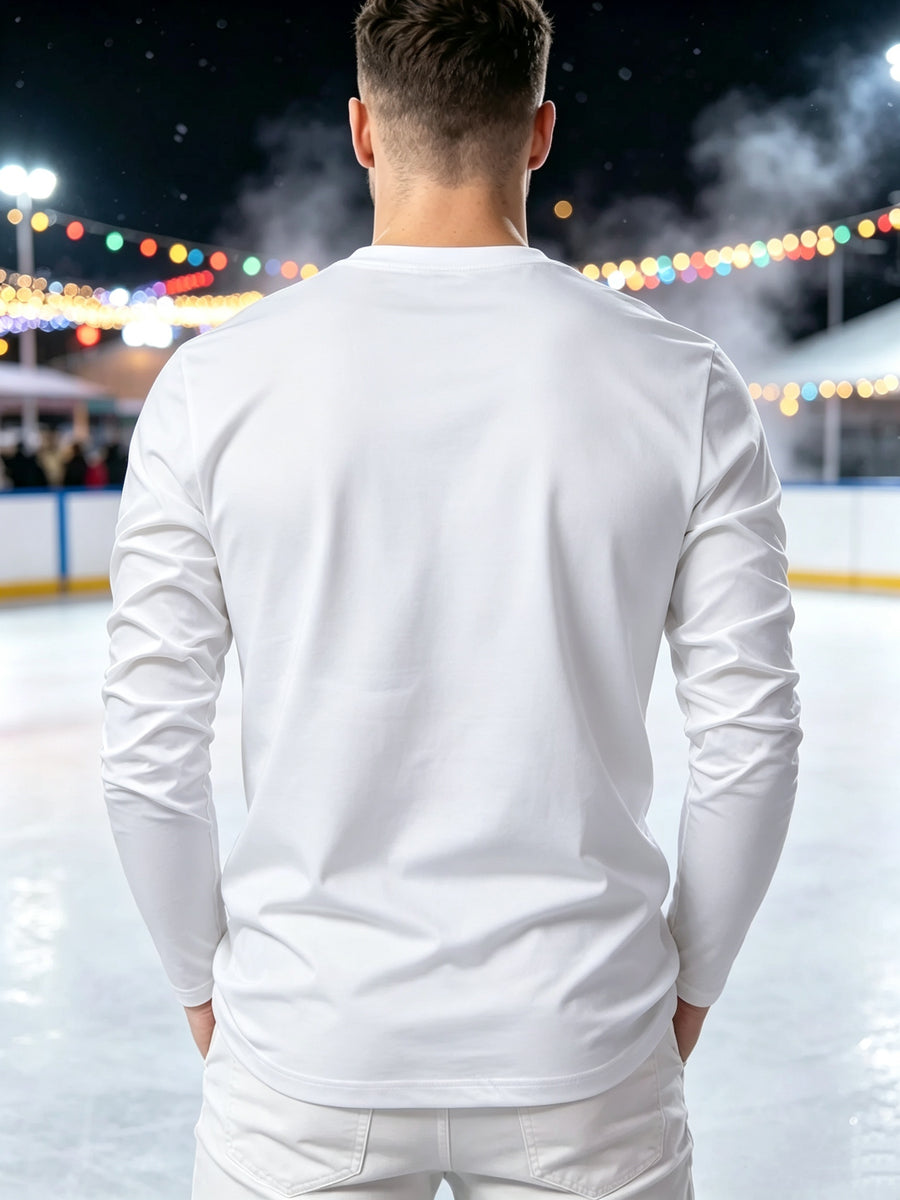 Men's White Crew Neck Long Sleeve Slim Fit T-Shirt, Spring/Autumn Solid Color Basic Stretchy Breathable Casual Top, Versatile Everyday Commuting Base Layer - Mixed colors