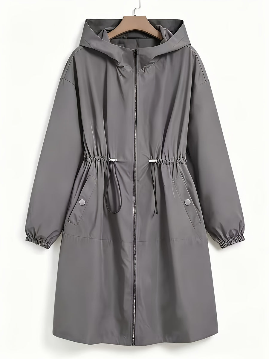 Plus Size, Women's Plus Size Long Hooded Trench Coat - Grey