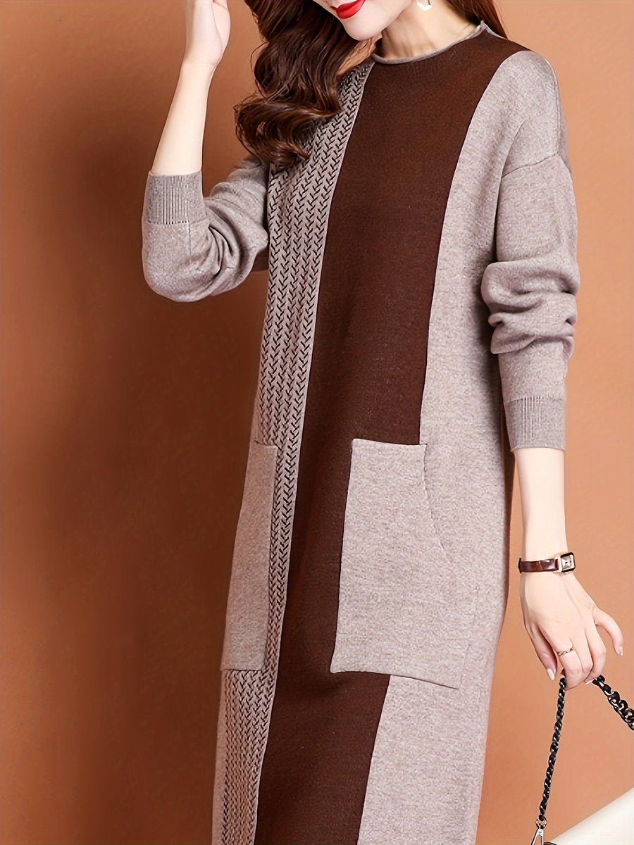 Autumn And Winter Women'S Dress Winter New Style Dress High-End Mid-Length Pullover Sweater Dress - Apricot