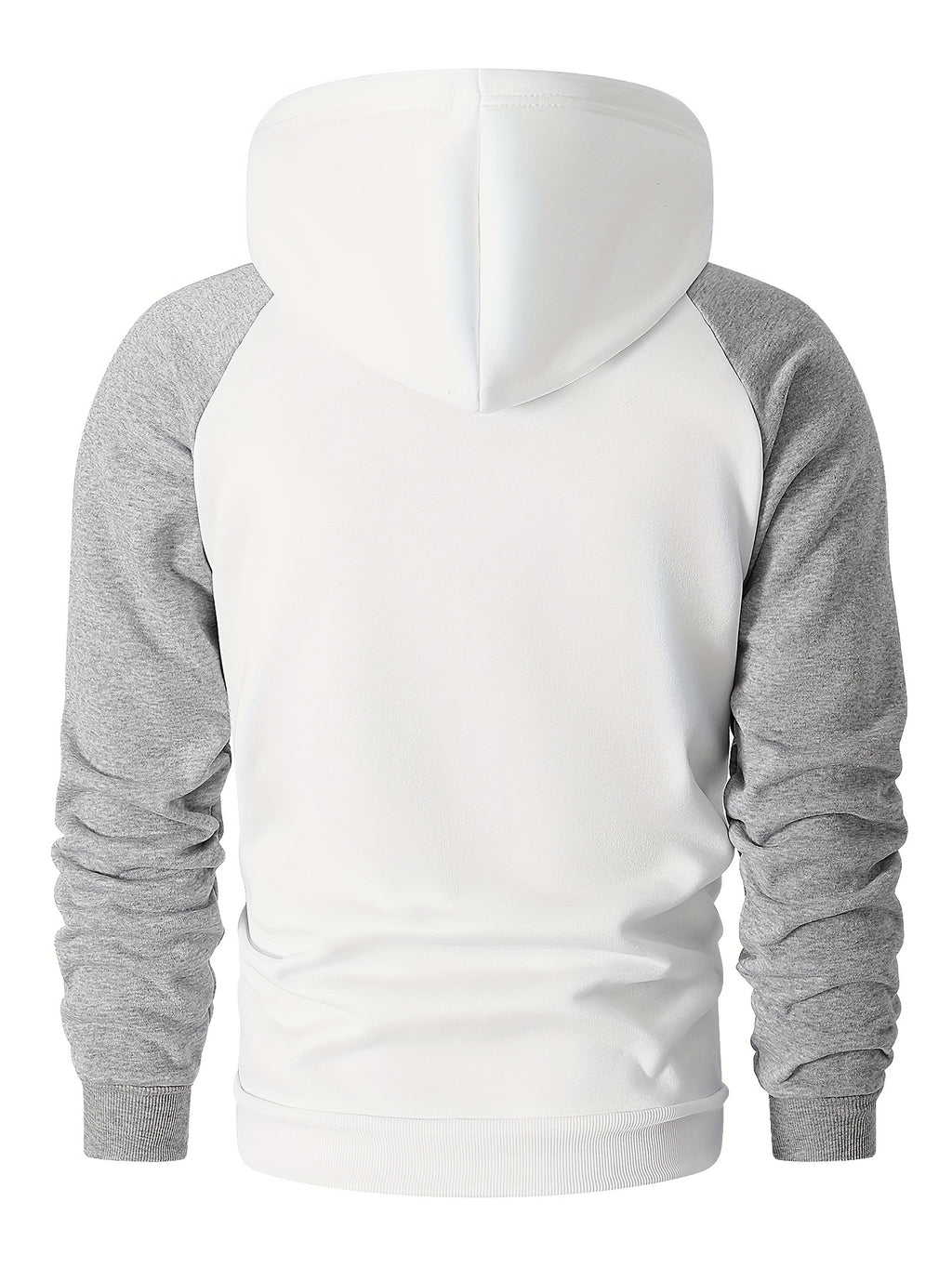 Men's Trendy Patchwork Print Hooded Sweatshirt, Casual Daily Wear Sporty Pullover, Autumn Essentials - White + light gray
