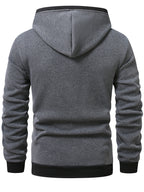 Men'S Color-Block Hooded Cardigan College Style Sweatshirt Casual Fashion Jacket Design Black Pattern Print Fleece Warm Autumn And Winter Long-Sleeved Top - Dark Gray