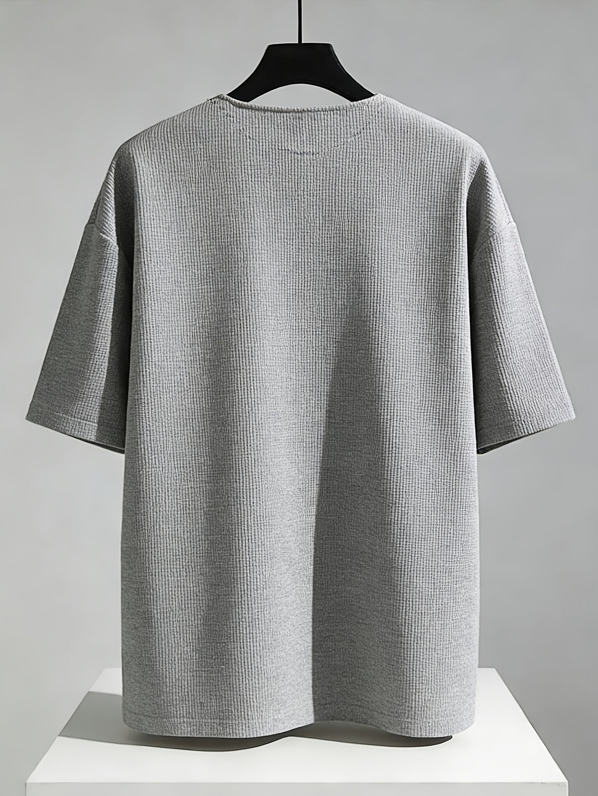 Men's Button-Up Shirt Style Pullover Half-Zip Short Sleeve American-Style Premium Waffle Casual V-Neck Summer T-Shirt Top, In Stock - Grey