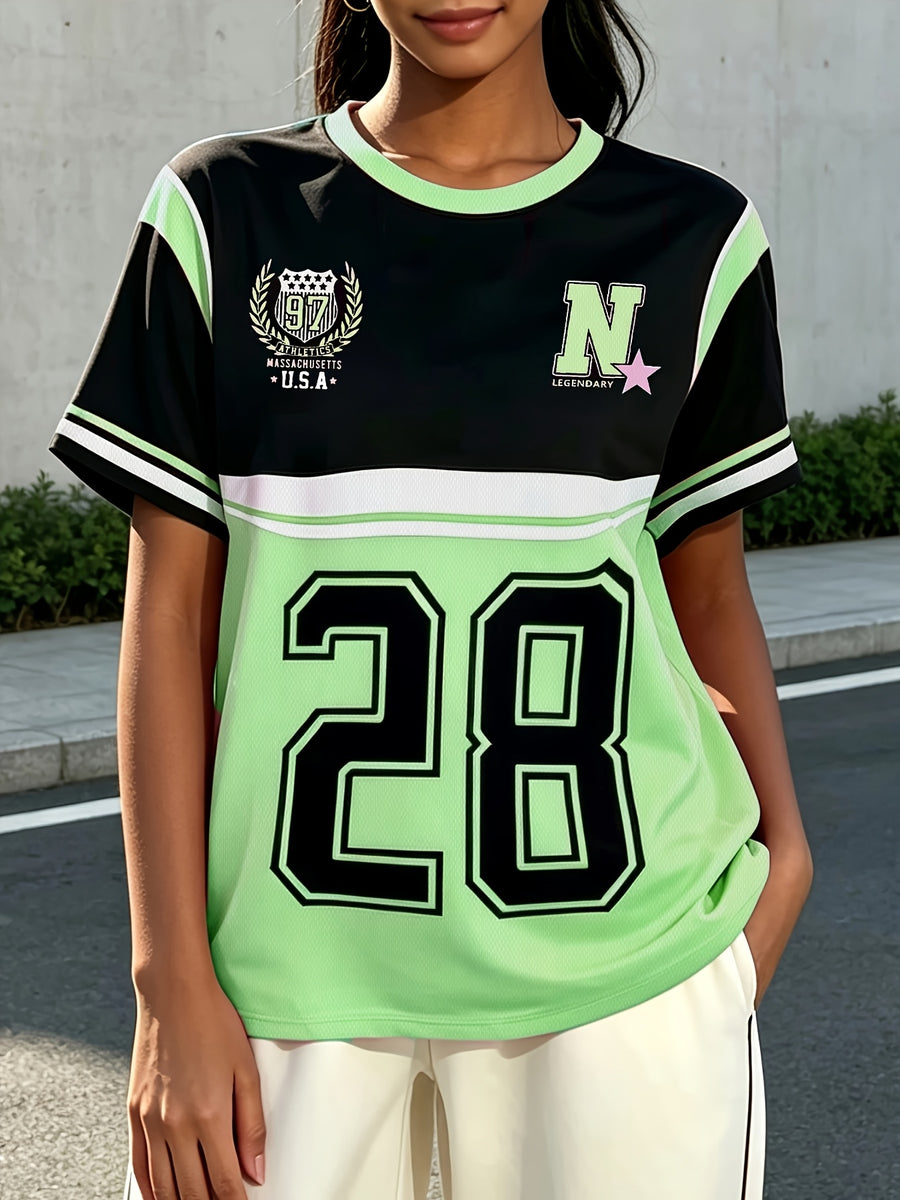 Women's Casual Streetwear T-Shirt with "71.12cm Number and Letter Print, Y College Style Women's Tee, the Best Gift for Friends and Family - Black C