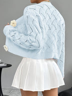 Spring 2026 Spring/Summer Women'S Handcrafted 3D Floral Embellishment Western Fashion Elegant Solid Lace Crochet Cardigan Top Jacket Women'S, Suitable for Daily Wear And Commuting, Spring Outing, All Seasons, Versatile Style - Light Blue