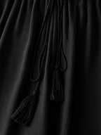 Solid Color Stretch Straight-Leg Lace-Patch Women's Casual Pants - Black