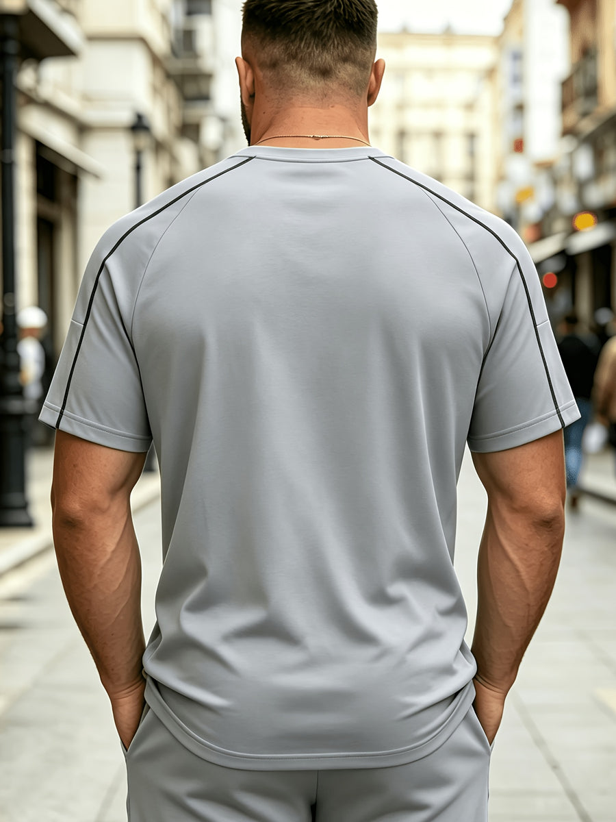 Spring and Autumn Thin, Quick-drying, Solid-color Knitted Printed Short-sleeved T-shirt, Casual Sports, Simple, Breathable and Comfortable, Home Daily All-match Tops - Light Grey