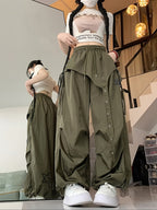 Spring And Autumn Women'S Korean-Style Irregular Design Jazz Street Dance Wide-Leg Pants - Army Green