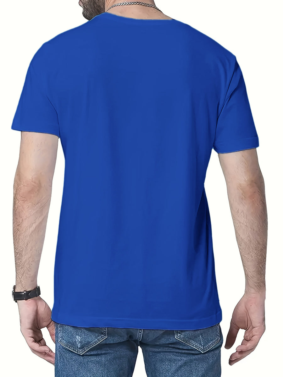 Men's T-Shirt with Letter A Print - Casual Wear - Blue