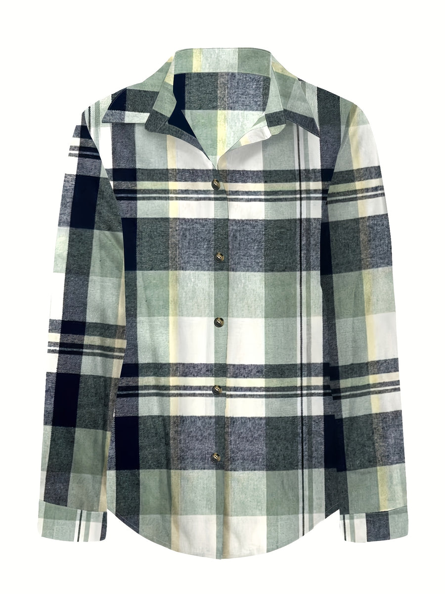 European and American New Casual Striped Plaid Shirt, Versatile Commuting Top - Mixed Color 2
