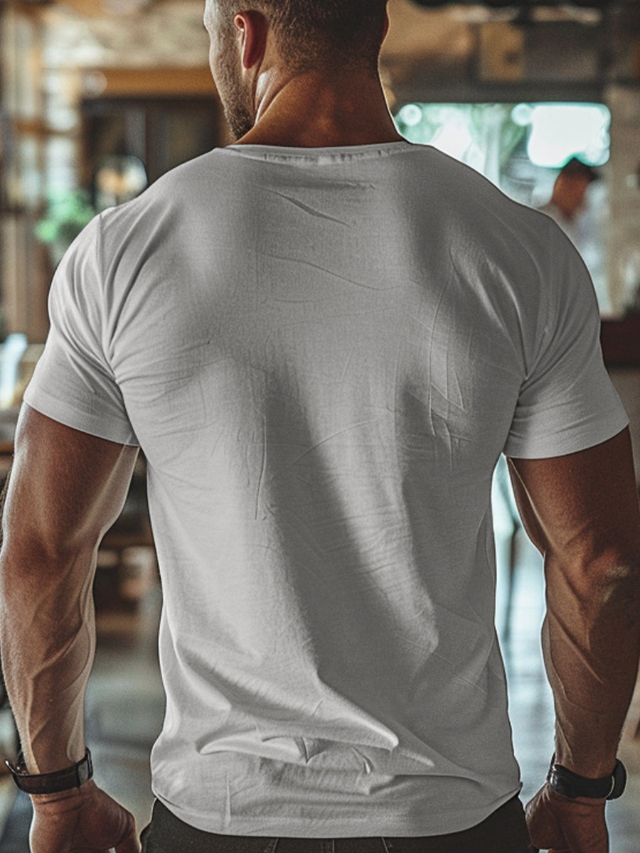 Trendy Printed T-Shirts for Men, Regular Standard Fit Comfortable Short Sleeve Casual Tee, Versatile Everyday Fashion Outfit Top - Light Grey