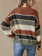 Women'S Color Block Striped Pullover Sweater - Cozy Long Sleeve Crew Neck, Loose Fit, Fall/Winter Casual Top with Green, Brown, and Beige Stripes, Casual Winter Wear | Relaxed Fit Top | Construction, Sweater Dress, Fall Clothe For Women, Fall Sweater For - Mixed Color 1