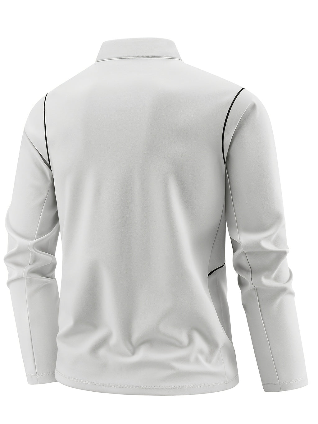 Single Pc Men'S Multi-Color Elastic Sports Fabric Long Sleeve Shirt, Half-Zipper Stand Collar, Contrast Line Decoration, Drop Shoulder Structure, Easy Techwear Style, Spring/Autumn Fit Waist-Cinching Shape - Cloud Frost White
