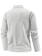 Single Pc Men'S Multi-Color Elastic Sports Fabric Long Sleeve Shirt, Half-Zipper Stand Collar, Contrast Line Decoration, Drop Shoulder Structure, Easy Techwear Style, Spring/Autumn Fit Waist-Cinching Shape - Cloud Frost White