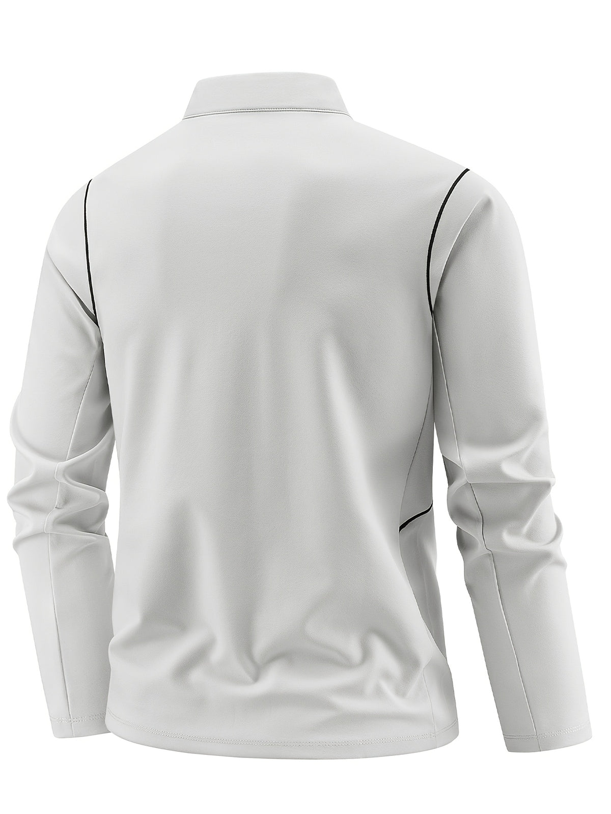 Single Pc Men'S Multi-Color Elastic Sports Fabric Long Sleeve Shirt, Half-Zipper Stand Collar, Contrast Line Decoration, Drop Shoulder Structure, Easy Techwear Style, Spring/Autumn Fit Waist-Cinching Shape - Cloud Frost White