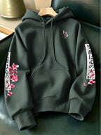 Men's New Fashion Hooded Sweatshirt, Cherry Blossom Samurai Sword Yin Yang Koi Japanese Washoku Style Print with Multi-Pattern Design, Large Pocket Hoodie with Adjustable Drawstrings, Comfortable and Versatile Pullover Hoodie with Kangaroo Pocket - Gray Green