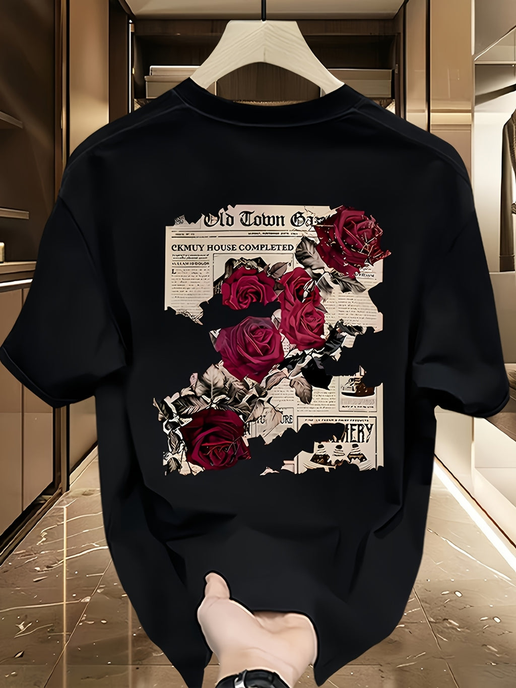 2026 Popular Trendy Brand Printed Short-Sleeve T-Shirt for Men, New Summer Style, Versatile Casual Top, Regular Fit, Pure, Machine Washable, Sizes S-2XL - Black