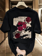 2026 Popular Trendy Brand Printed Short-Sleeve T-Shirt for Men, New Summer Style, Versatile Casual Top, Regular Fit, Pure, Machine Washable, Sizes S-2XL - Black