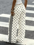Women's New Fashion Black and White Polka Dot Side Stripe Wide-leg Pants, High-waisted,, Versatile, Straight-leg Trousers, New Style Long Pants Suitable for Outdoor Wear - Mixed colors
