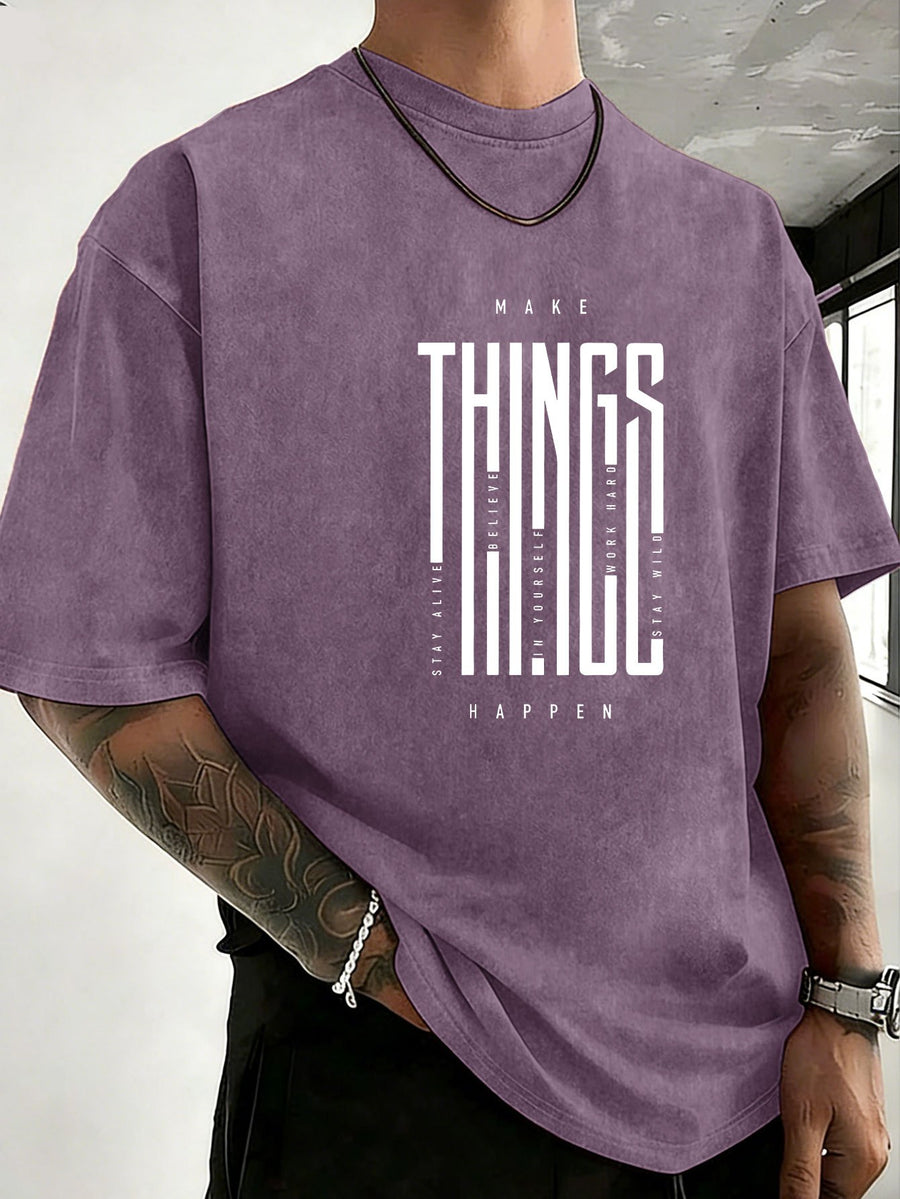 2026 New Unisex T-Shirt, Washed Pure Cotton with Distressed Texture, Double-Sided Print, Breathable and Sweat-Absorbent, Loose Fit for Outdoor Fitness and Sports, Trendy Short Sleeve - Purple