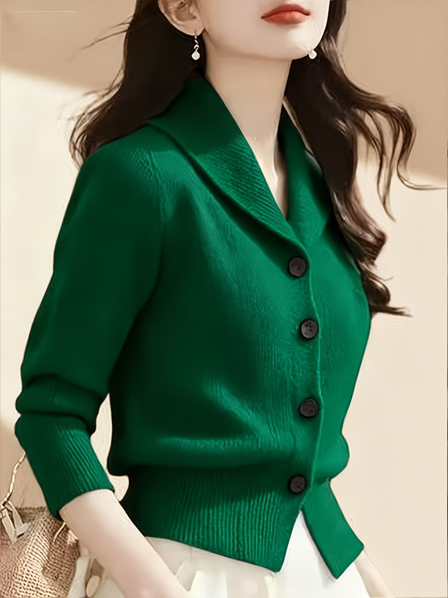 Women's Turn- Collar Cardigan Coat - Dark Green