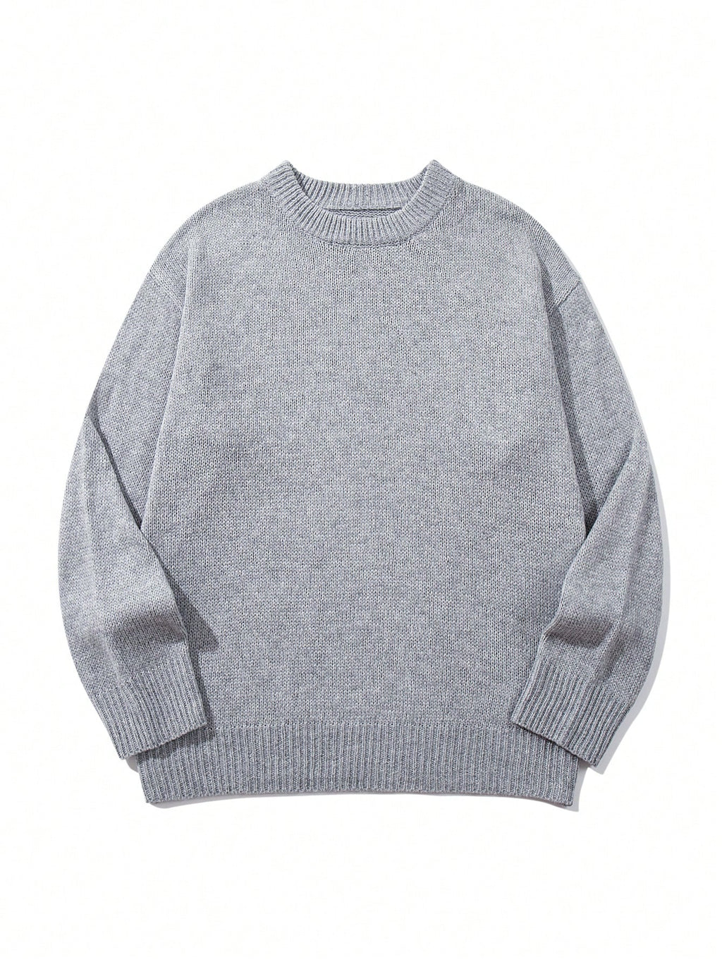 Solid Color Minimalist College Style Autumn/Winter Men's Basic Crew Neck Pullover Simple Base Layer Top for Outerwear, Casual Loose Fabric Top - Grey
