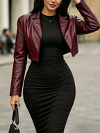 PU Jacket, Comfortable to Wear, Women's Outerwear - Burgundy