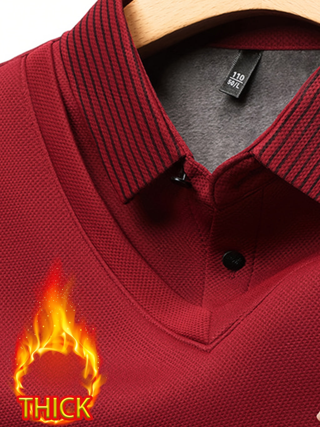 Autumn/Winter Men's 2-in-1 Look Shirt Collar Top with Striped Sleeves, Thick and Warm, Well-Fitted Cut, Versatile Pullover for Commuting - Red