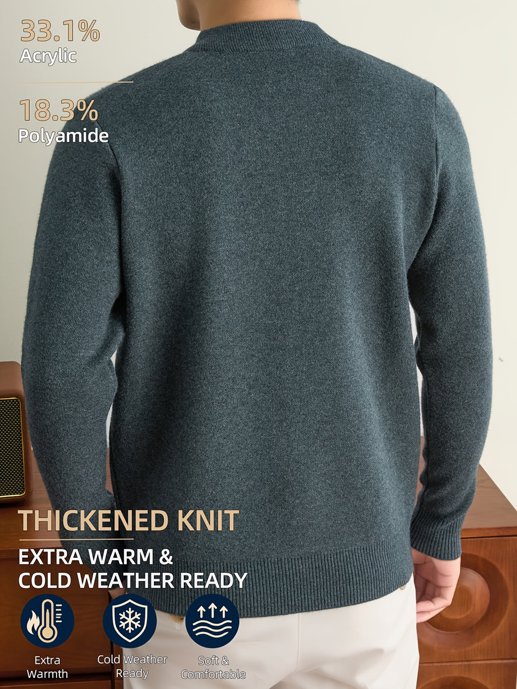 Men's Fall Winter Knit Pullover Sweater with Classic Stripes. Thick, Warm and Comfortable in a Timeless Old-money Style. Perfect for Commuting, Casual Wear, Sports, Hiking, Camping and Fishing. A Great Gift for Fathers and Husbands. - Bean Green
