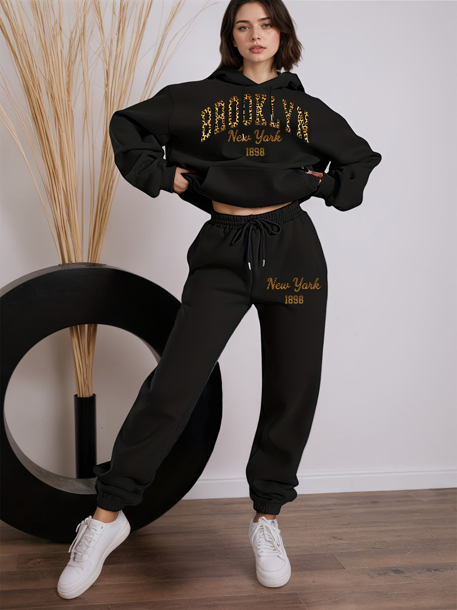 Women's Casual Trendy Hoodie Set - Black 1