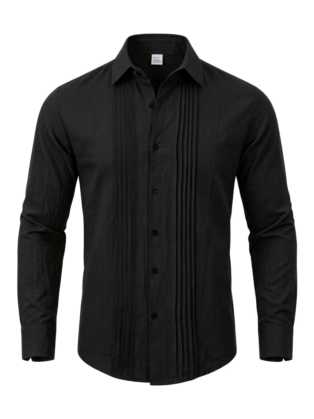 Men'S Fashion Top, Long Sleeve Gualabera Shirt with Pleated Front, Casual Shirt for Vacation, All-Season Casual Style - Black