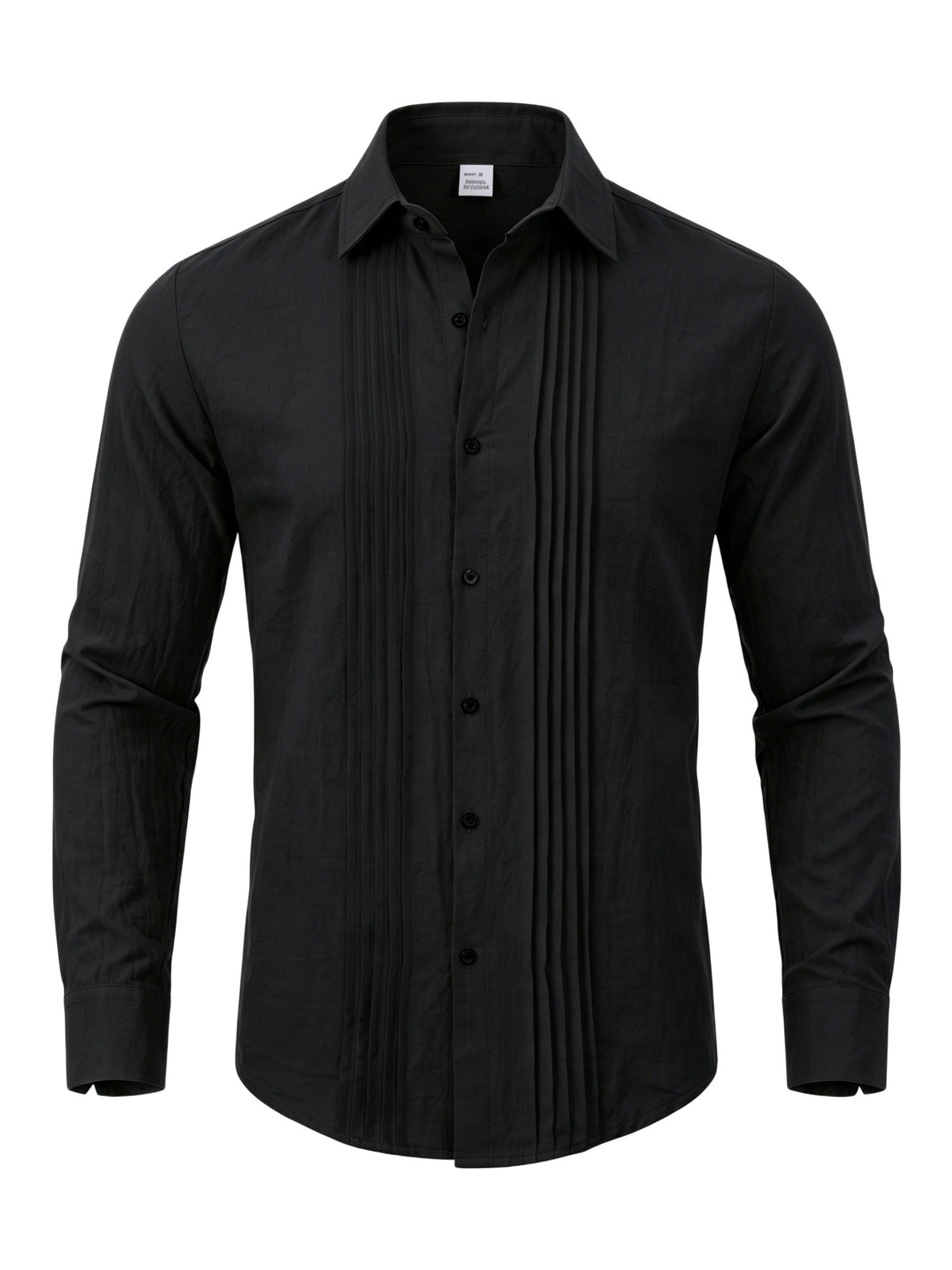 Men'S Fashion Top, Long Sleeve Gualabera Shirt with Pleated Front, Casual Shirt for Vacation, All-Season Casual Style - Black